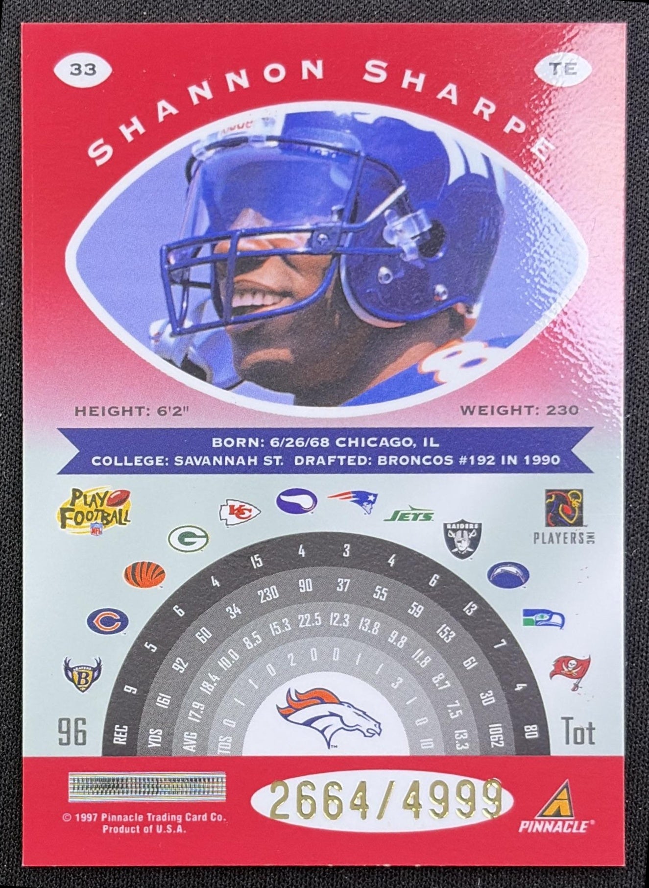 John Elway 1997 Pinnacle Totally Certified Platinum Red /4999 Broncos