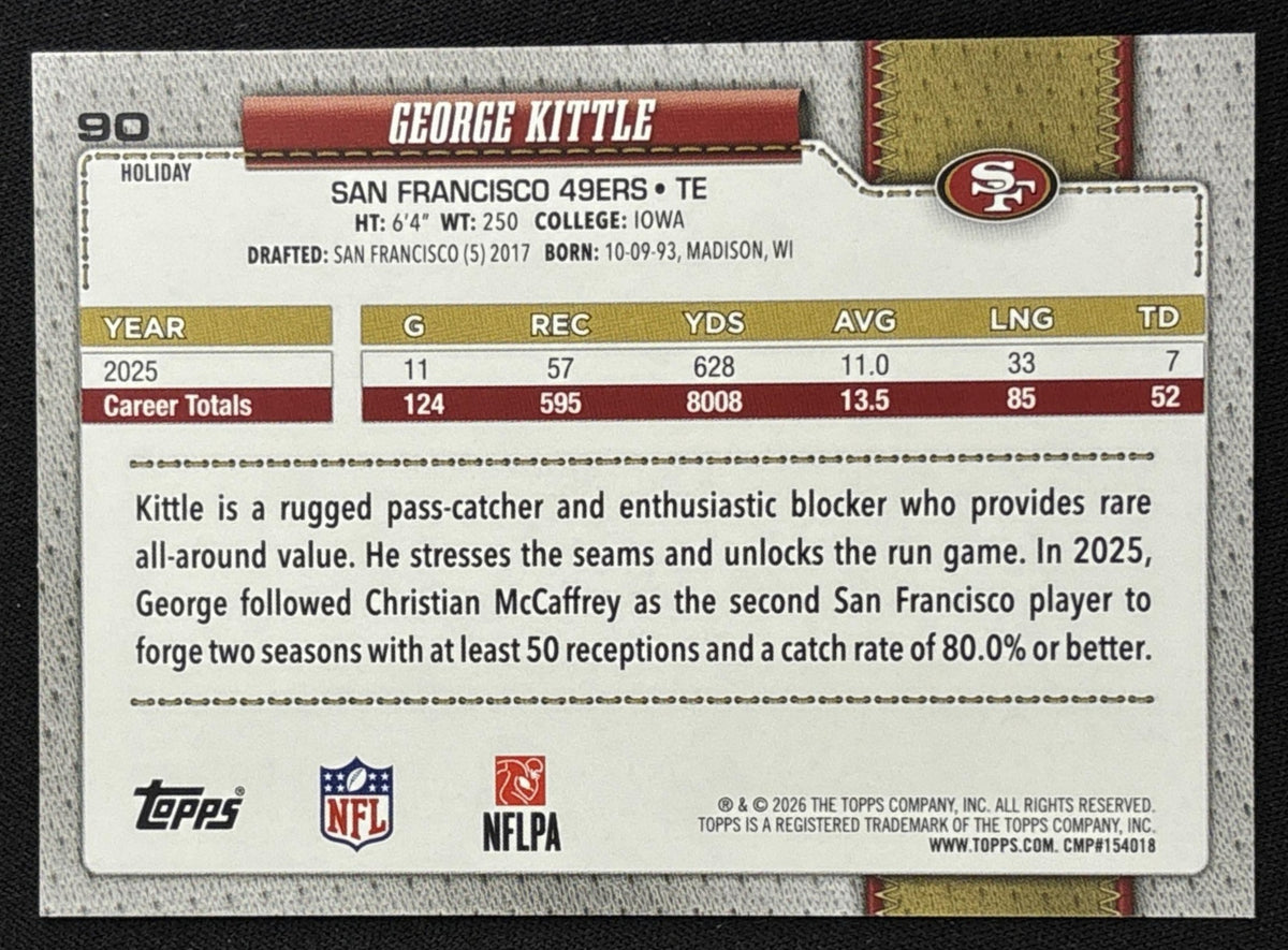 George Kittle 2026 Topps Holiday Blue Metallic Glitter 49ers