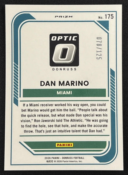 Dan Marino 2026 Panini Donruss Optic Mojo /125 Dolphins sports trading card back