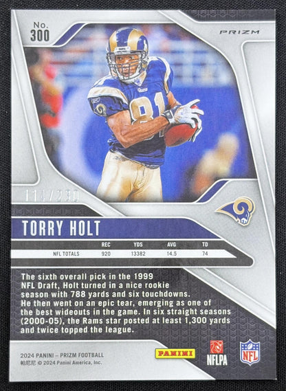 Torry Holt 2024 Panini Prizm Blue Wave /230 Rams back
