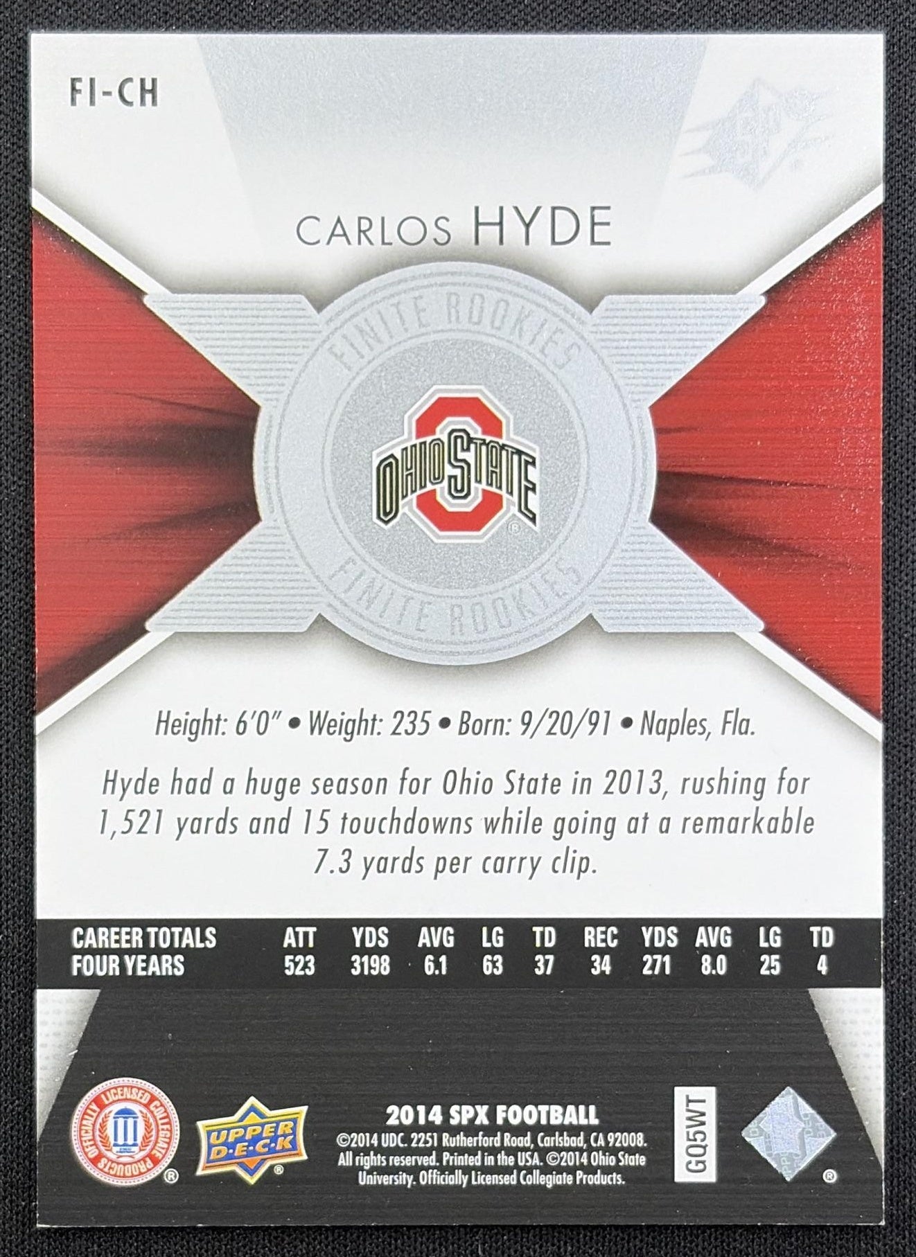 Carlos Hyde 2014 SPx Finite /799 Buckeyes