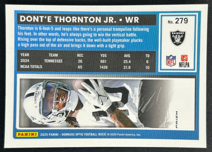Dont'e Thornton Jr. 2025 Donruss Optic Rated Rookie Purple Shock Prizm Raiders Sports Trading Card