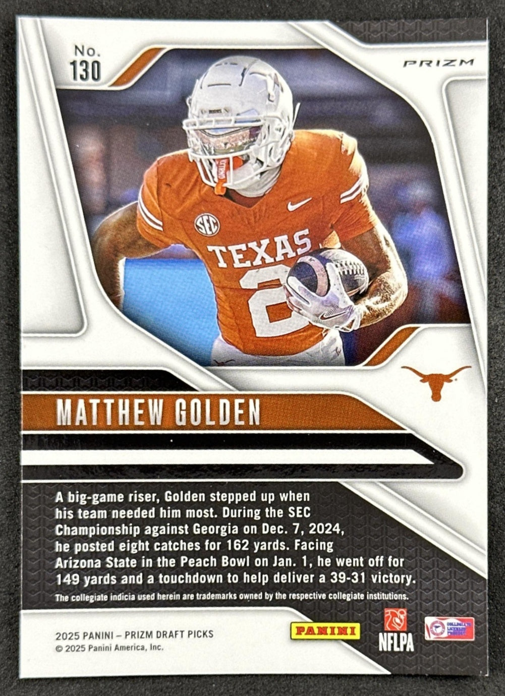 Matthew Golden 2025 Panini Prizm Draft Picks Red Ice Longhorns Packers - Back