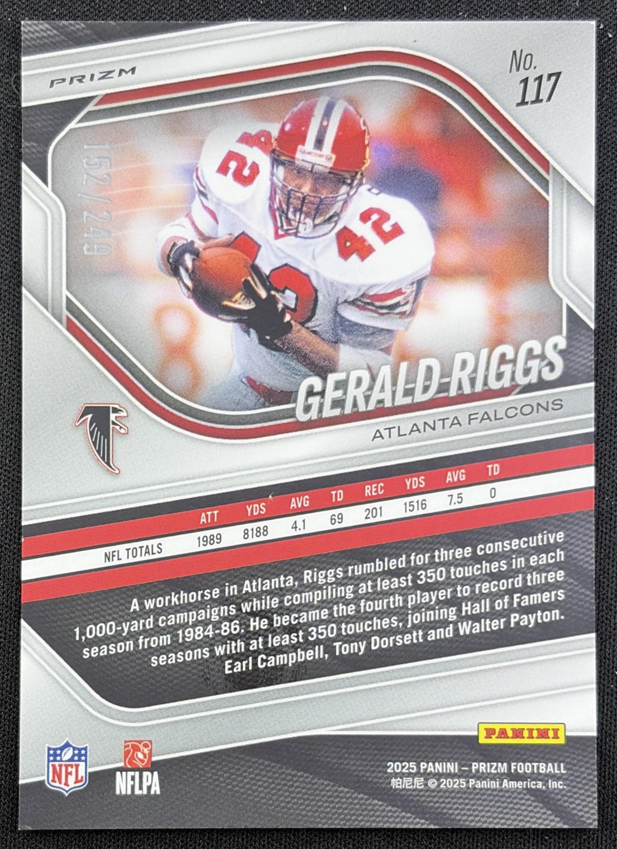 Gerald Riggs 2025 Panini Prizm Orange /249 Falcons back