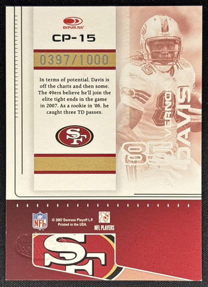 Vernon Davis 2007 Leaf Certified Materials Potential Mirror /1000 49ers back