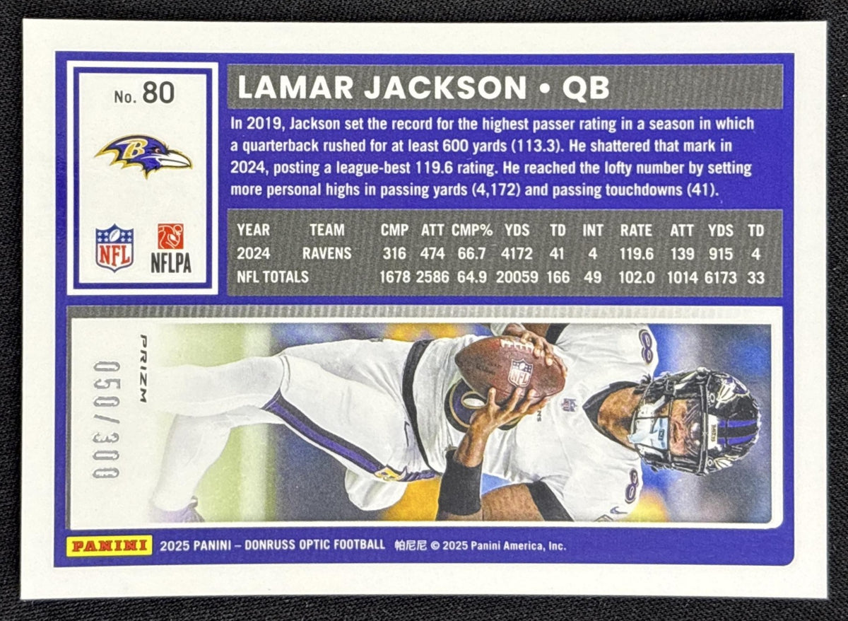 Lamar Jackson 2025 Panini Donruss Optic Wave Prizm /300 Ravens - back