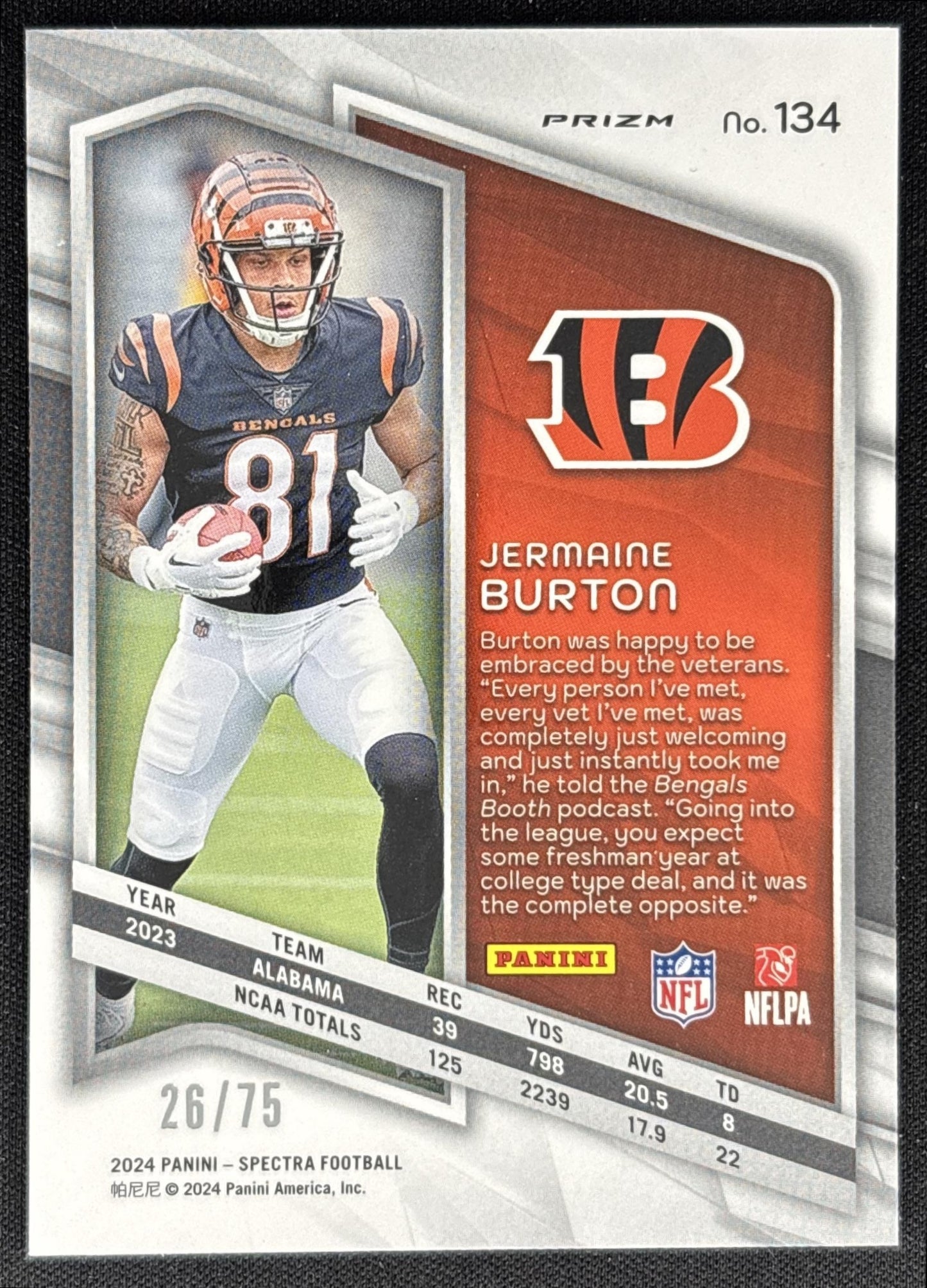 Jermaine Burton 2024 Panini Spectra Rookies Hyper /75 Bengals