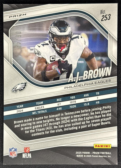 A.J. Brown 2025 Panini Prizm Purple Power /49 Eagles Sports Trading Cards