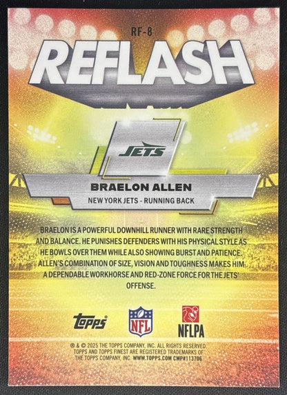Braelon Allen 2025 Topps Finest Reflash Sky Blue Refractor /150 Jets back