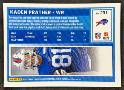 Kaden Prather 2025 Donruss Optic Rated Rookie Bills Sports Trading Card