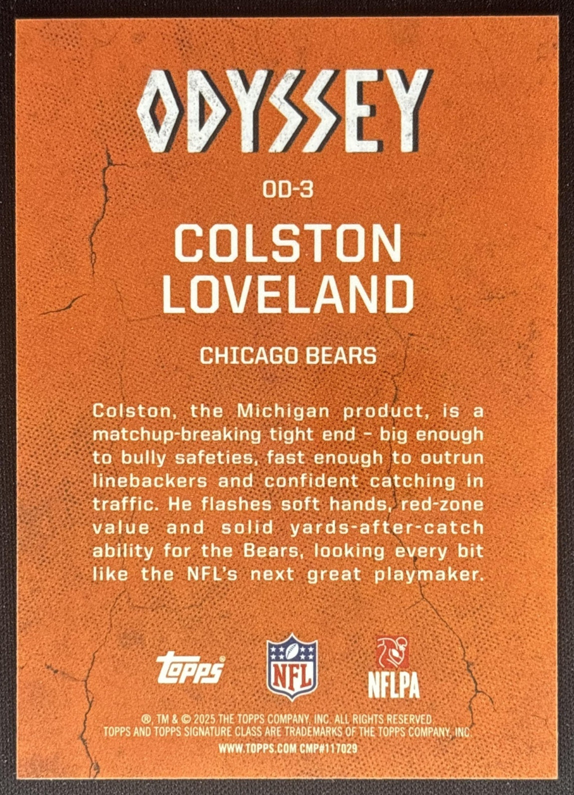 Colston Loveland 2025 Topps Signature Class Odyssey Bears Sports Trading Cards