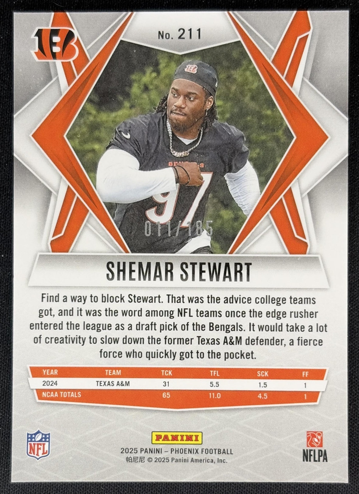 Shemar Stewart 2025 Panini Phoenix Yellow Pyramids Prizm /185 Bengals Sports Trading Cards