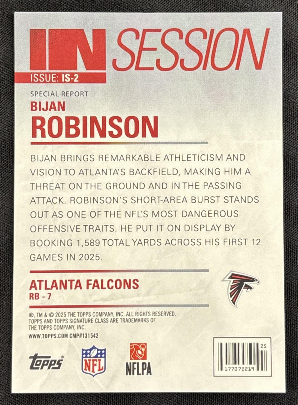 Bijan Robinson 2025 Topps Signature Class In Session Red Refractor /25 Falcons