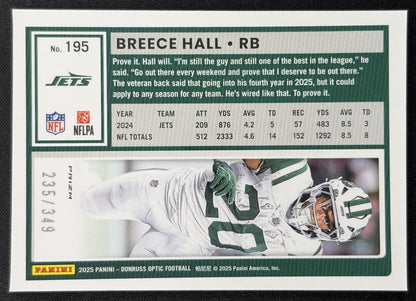 Breece Hall 2025 Panini Donruss Optic Aqua Prizm /349 Jets Sports Trading Cards