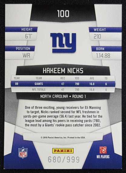 Hakeem Nicks 2010 Panini Certified Platinum Red /999 Giants