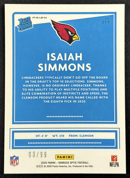 Isaiah Simmons 2020 Panini Donruss Optic Red Prizm /99 Cardinals