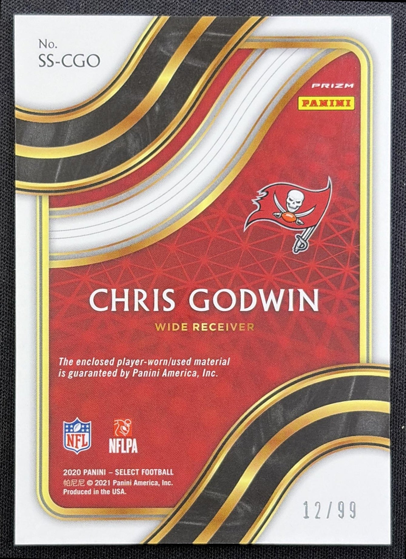 Chris Godwin 2020 Panini Select Swatches Prizm /99 Buccaneers - back