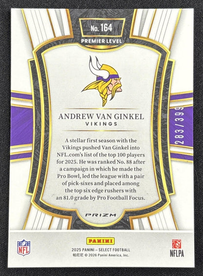 Andrew Van Ginkel 2025 Panini Select Premier Level Orange Prizm Shock /399 Vikings