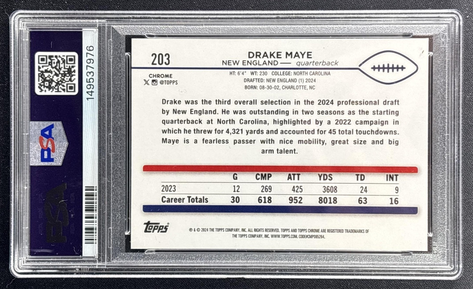 Drake Maye 2024 Topps Chrome X-Fractor PSA 9 Patriots 149537976 back