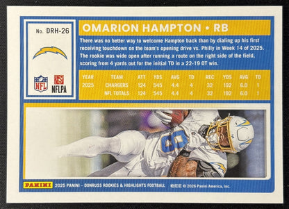Omarion Hampton 2025 Panini Donruss Rookies & Highlights Chargers Sports Trading Cards