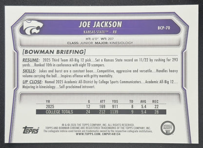 Joe Jackson 2026 Bowman Chrome Prospects Mojo Refractor Wildcats Sports Trading Card