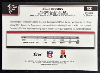 Kirk Cousins 2025 Topps Chrome Neon Pulse Refractor Falcons back