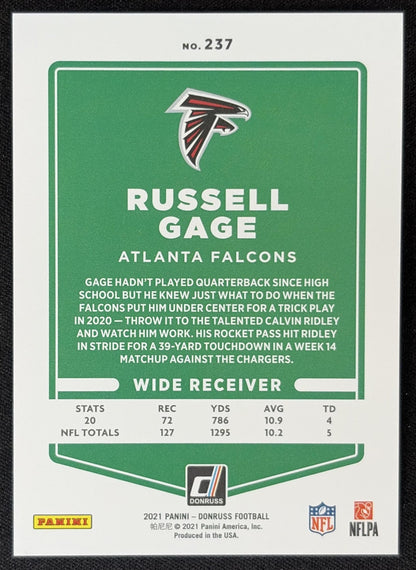 Russell Gage 2021 Panini Donruss Press Proof Premium Falcons Sports Trading Card