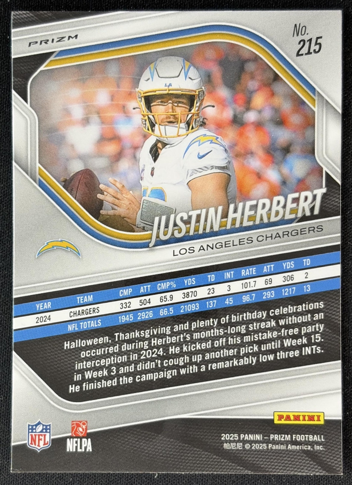 Justin Herbert 2025 Panini Prizm White Disco Chargers back