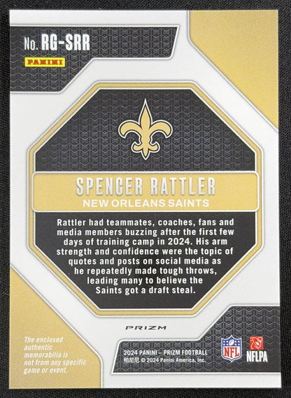 Spencer Rattler 2024 Panini Prizm Rookie Gear Neon Green Pulsar Saints