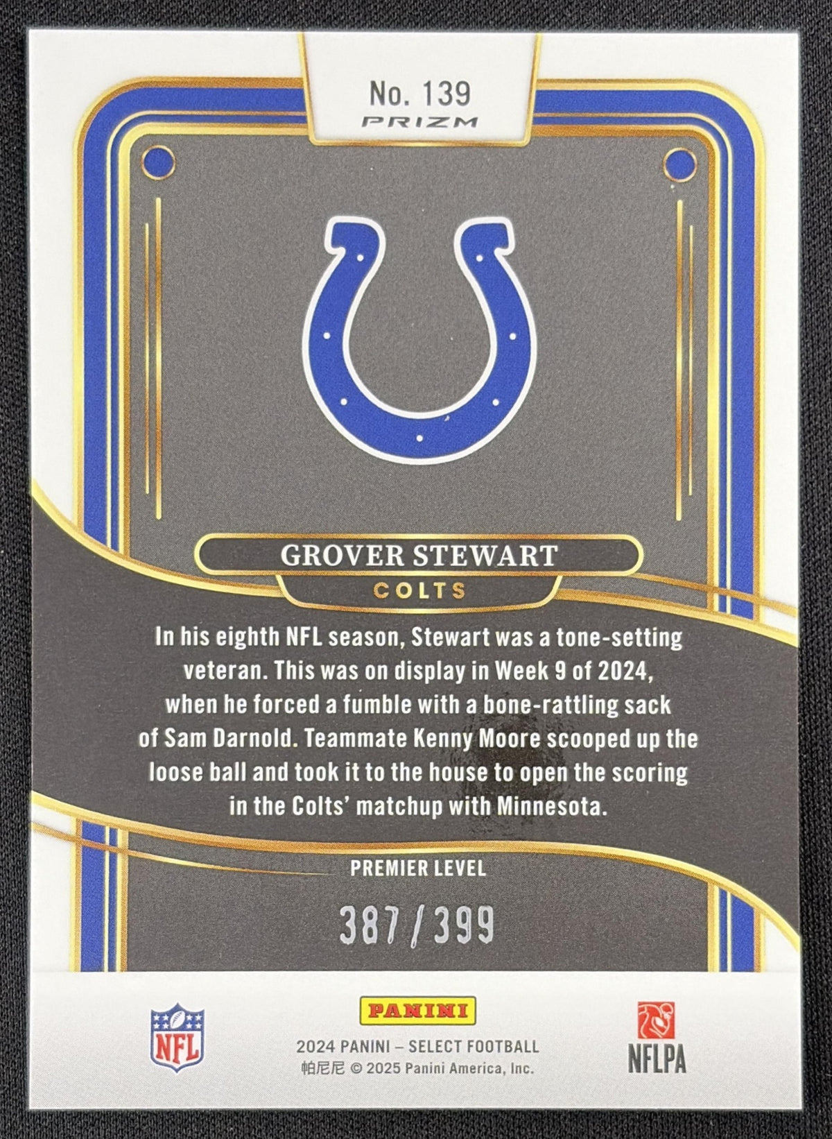 Grover Stewart 2024 Panini Select Premier Orange Prizm Shock /399 Colts