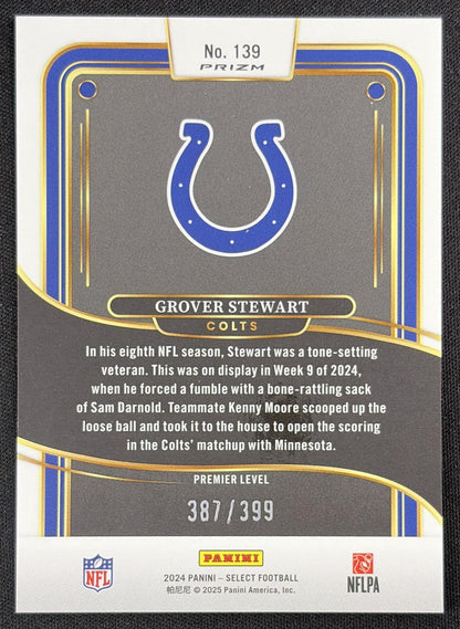 Grover Stewart 2024 Panini Select Premier Orange Prizm Shock /399 Colts
