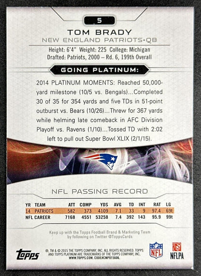Tom Brady 2015 Topps Platinum Patriots Back