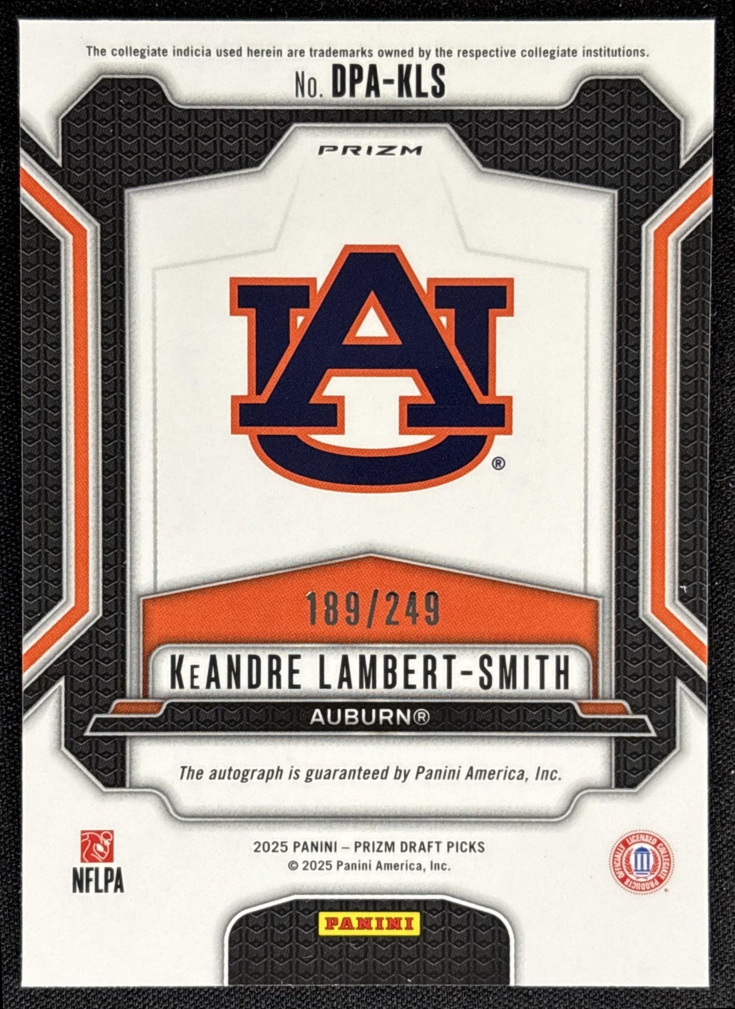 KeAndre Lambert-Smith 2025 Panini Prizm Draft Picks Auto Blue /249 Tigers