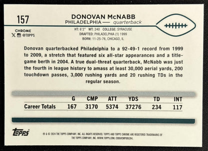 Donovan McNabb 2024 Topps Chrome Magenta Speckle Refractor /399 Eagles back