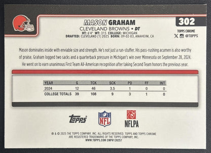 Mason Graham 2025 Topps Chrome Rookie Blue Geometric Refractor /150 Browns back