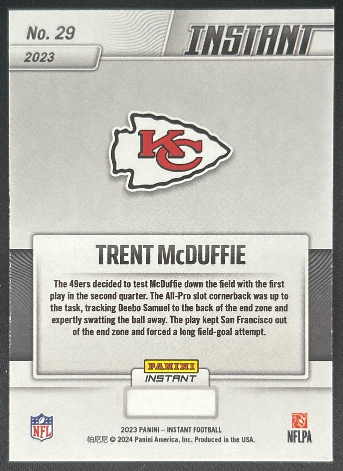Trent McDuffie Panini Instant Super Bowl Chiefs Sports Trading Cards