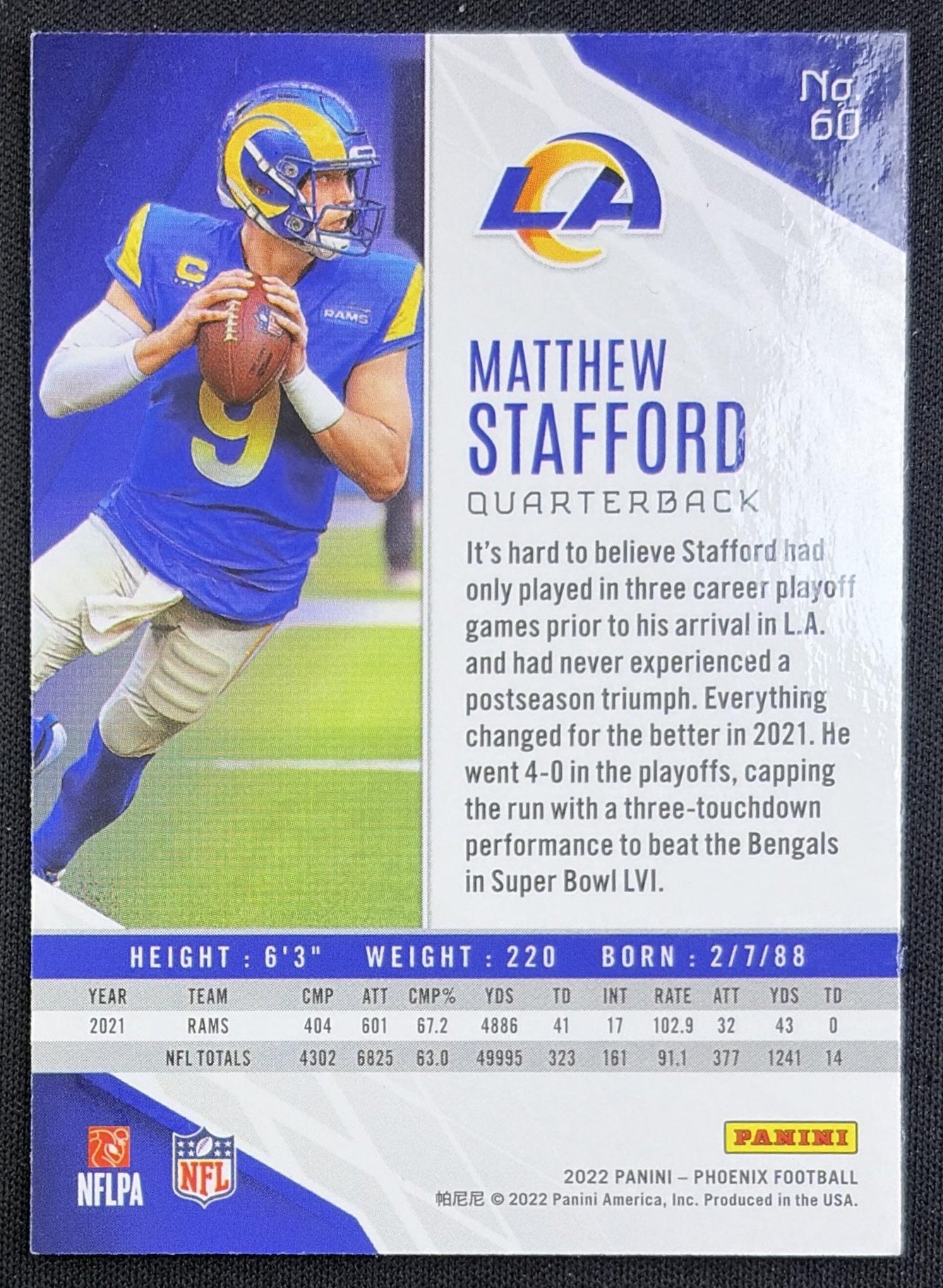 Matthew Stafford 2022 Panini Phoenix Silver Rams Los Angeles Rams