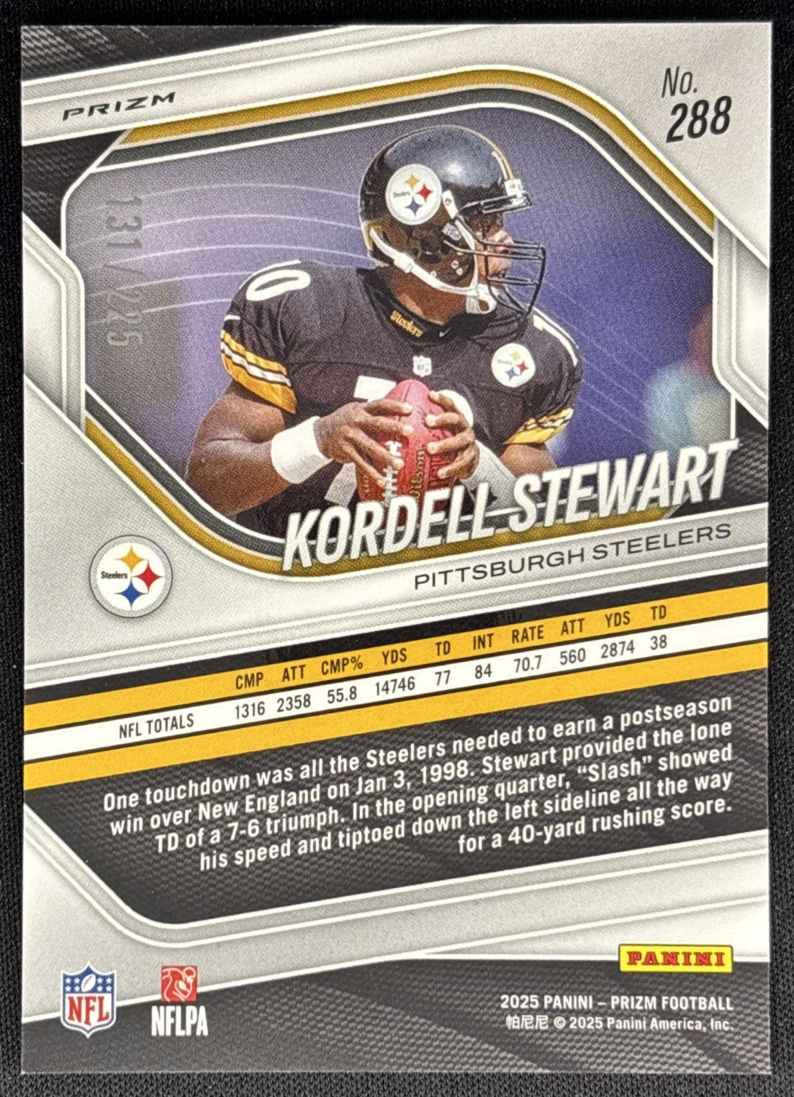 Kordell Stewart 2025 Panini Prizm Purple Ice /225 Steelers Sports Trading Card