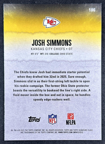 Josh Simmons 2025 Topps Signature Class Rookie Blue & Yellow Foil Chiefs