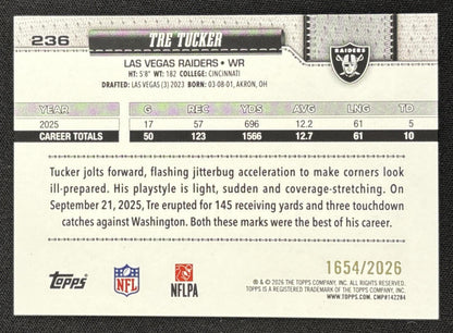 Tre Tucker 2026 Topps Gold /2026 Raiders