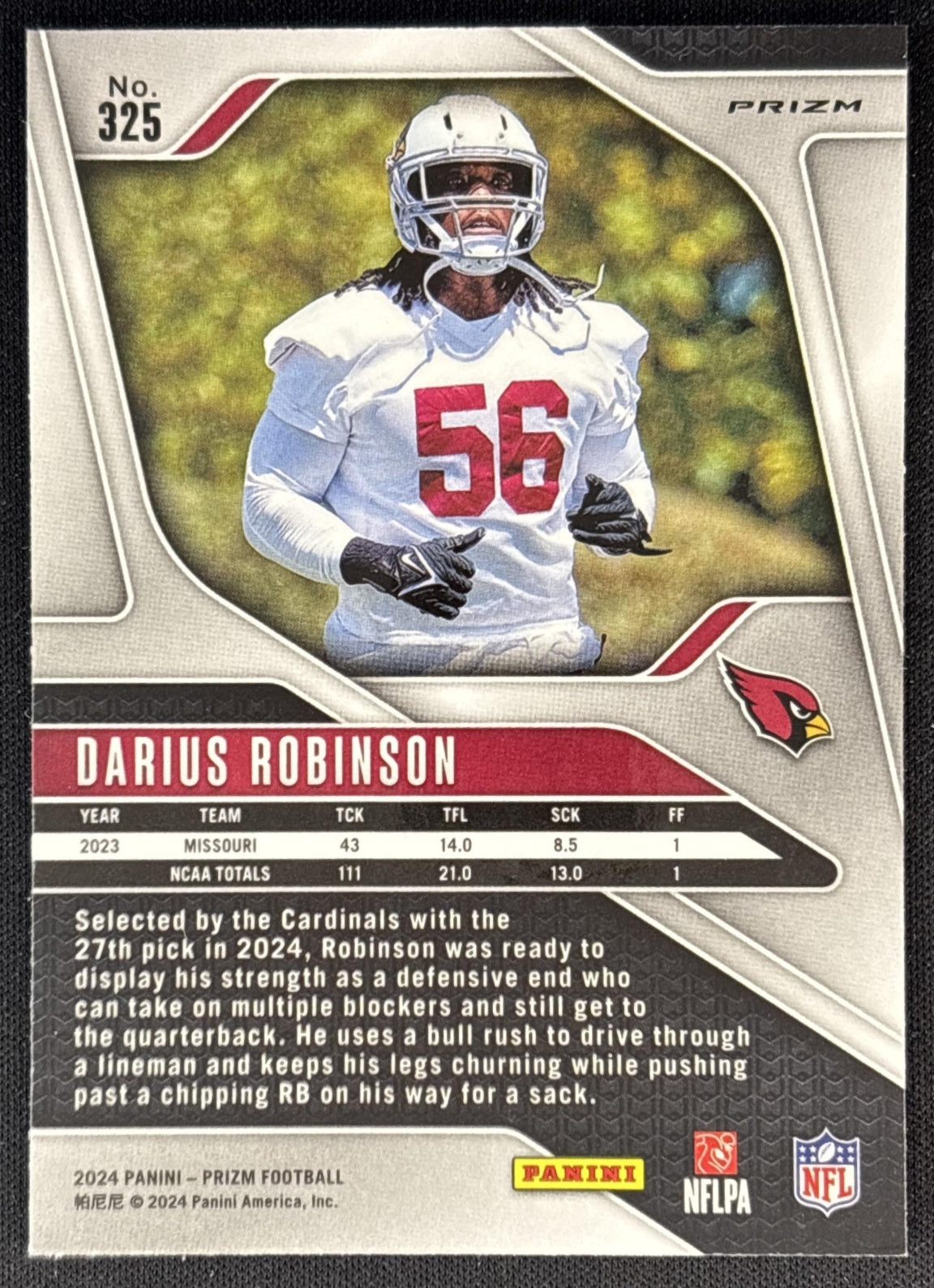 Darius Robinson 2024 Panini Prizm Pink Wave Cardinals back