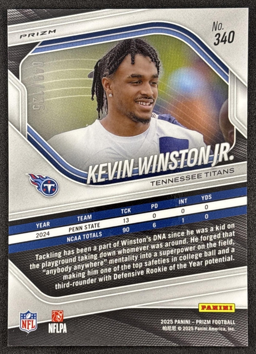Kevin Winston Jr. 2025 Panini Prizm No Huddle Blue /125 Titans Tennessee Titans