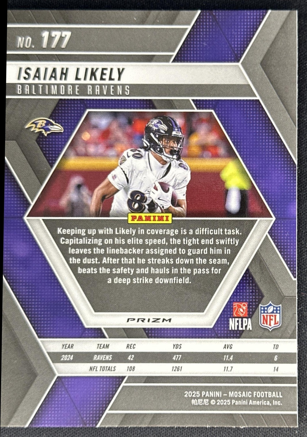 Isaiah Likely 2025 Panini Mosaic No Huddle Silver Prizm Ravens Sports Trading Cards