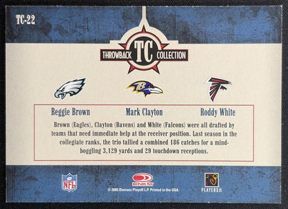 Reggie Brown Mark Clayton Roddy White 2005 Donruss Throwback Threads Collection back