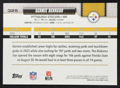 Germie Bernard 2026 Topps Flagship Crackle Steelers