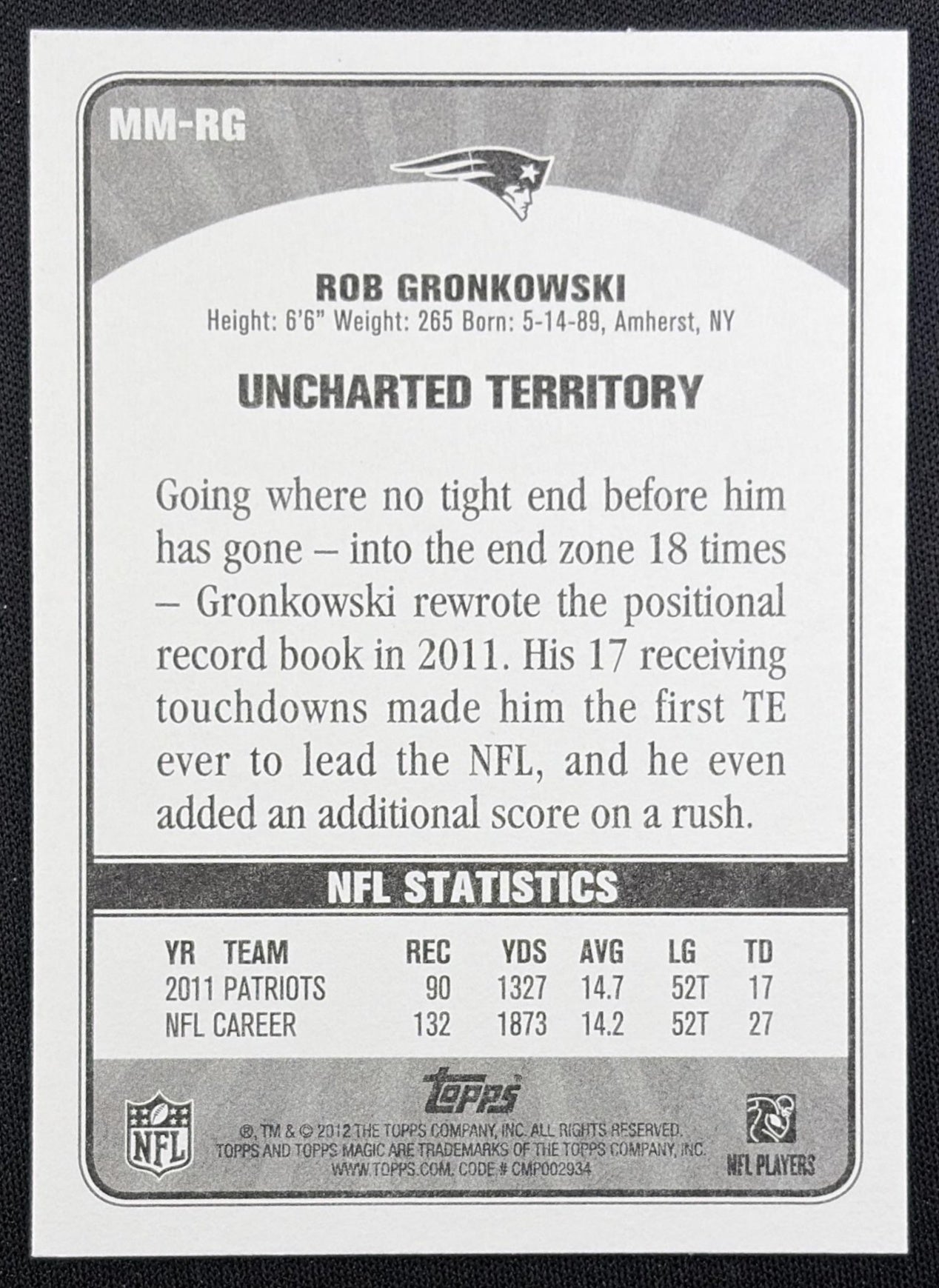 Rob Gronkowski 2012 Topps Magic Magical Moments Patriots New England Patriots