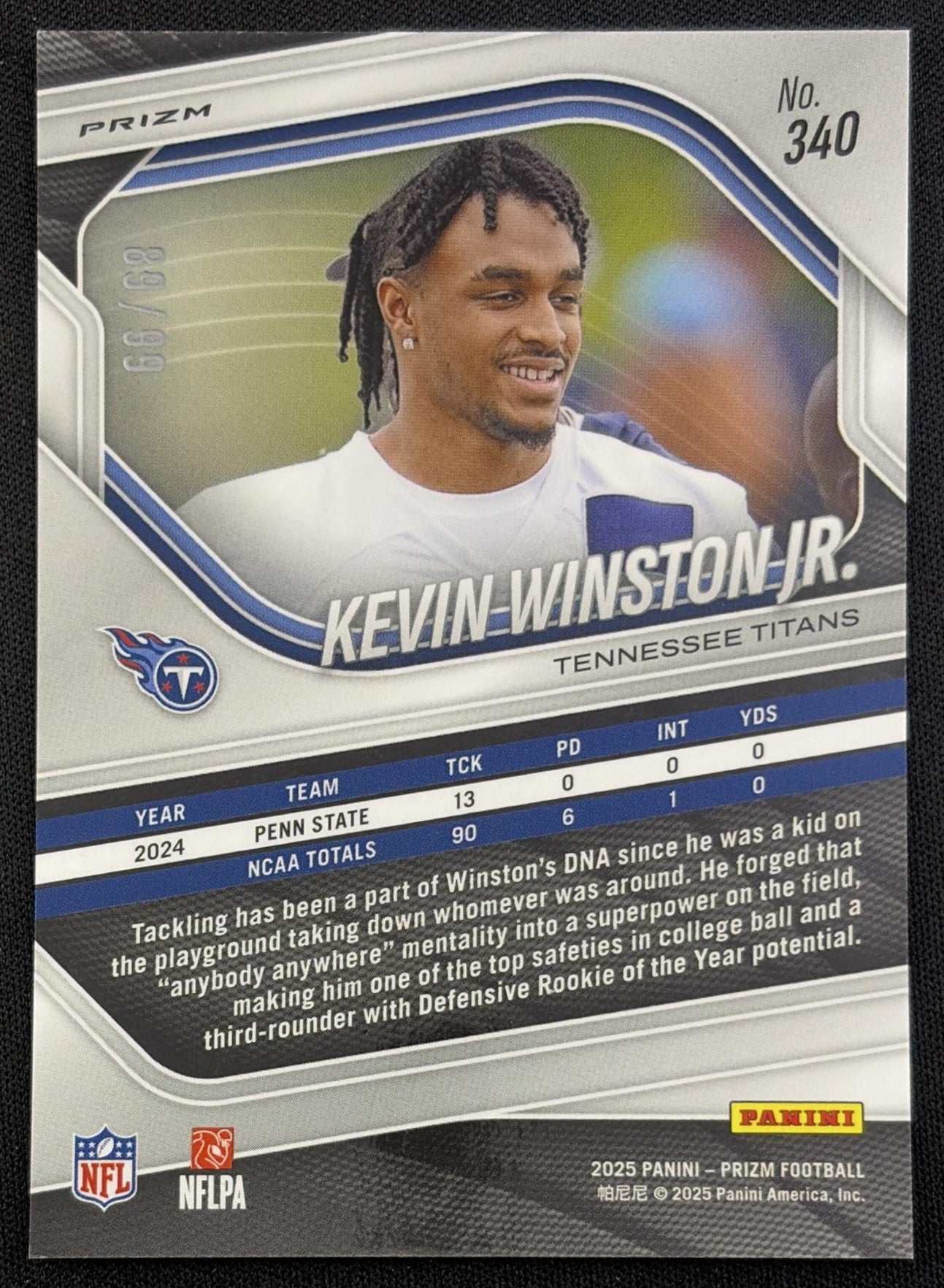 Kevin Winston Jr. 2025 Panini Prizm No Huddle Red /99 Titans Tennessee Titans