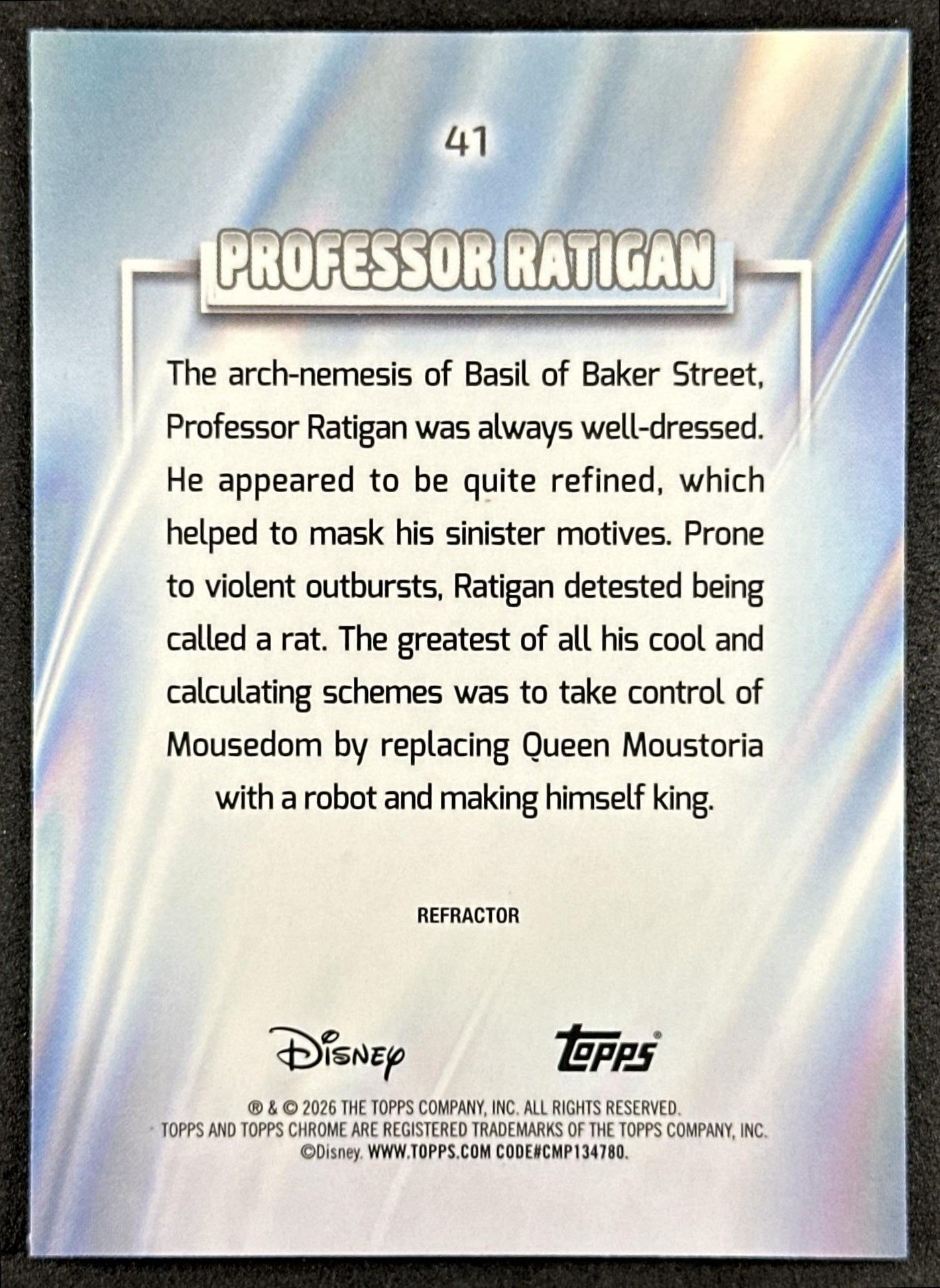 Professor Ratigan 2026 Topps Chrome Disney Refractor The Great Mouse Detective Back