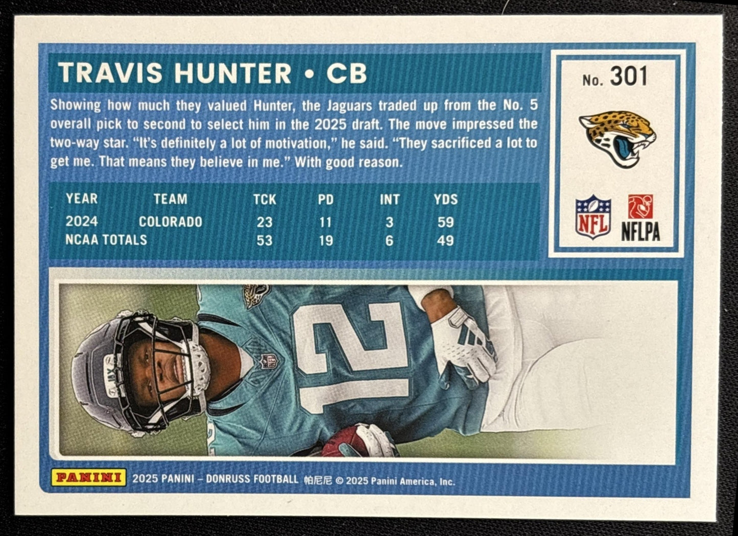 Travis Hunter 2025 Panini Donruss Rated Rookie Press Proof Green Jaguars