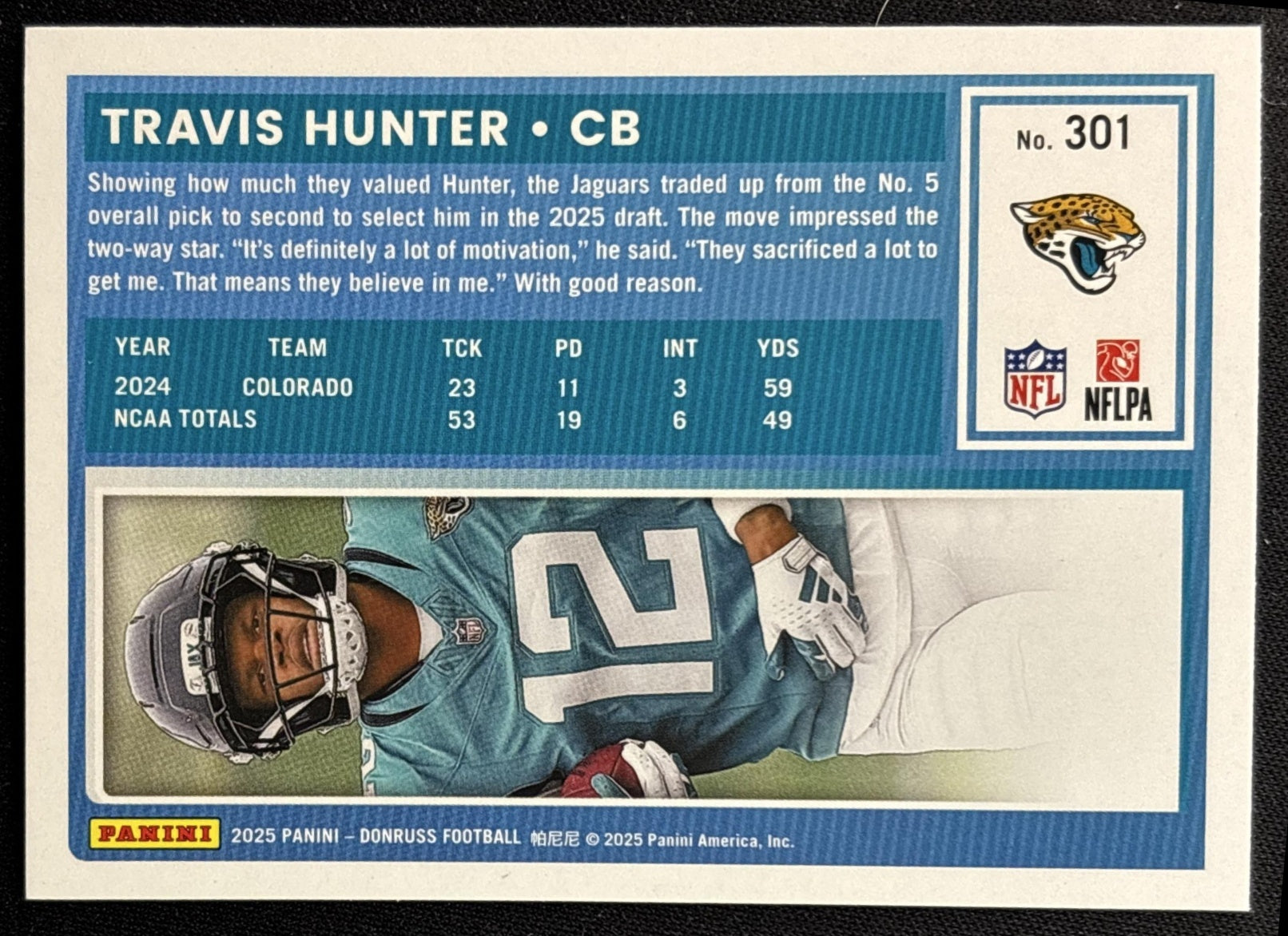 Travis Hunter 2025 Panini Donruss Rated Rookie Press Proof Green Jaguars
